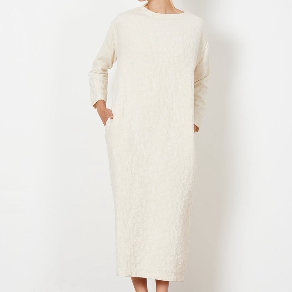 Black Crane Jacquard Dress in Cream